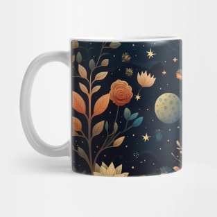 8. Celestial Bohemian Flowers Aesthetic Design Stars Moon Floral Cosmic Pattern Mug